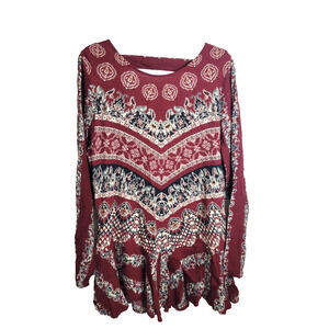 Free People Smooth Talker Red Floral Boho Chic Mini Dress Women's Size Medium